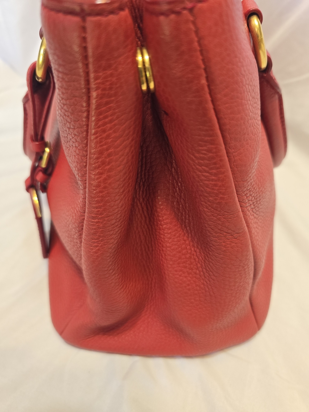 Auth PRADA Vitello Daino Rosso Red Leather 2-Way Tote Bag w/ Strap & Card - Picture 14 of 15